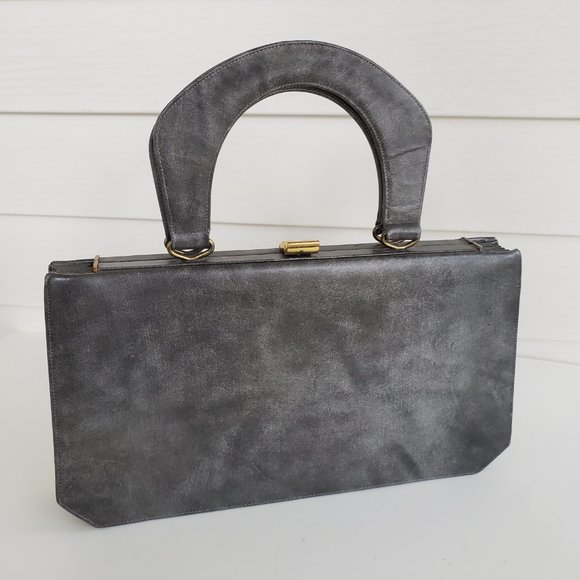 Vintage 60s Susan Gail Original accordion style top handle marble grey handbag - Picture 8 of 12